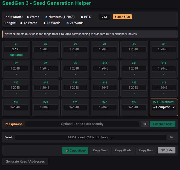 SeedGen Word Grid with Start/Stop Generator