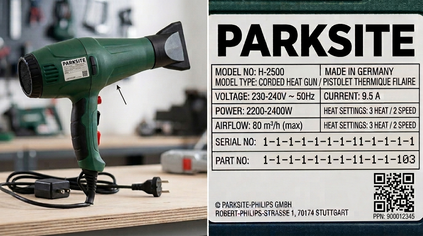 Serial number on a hairdryer